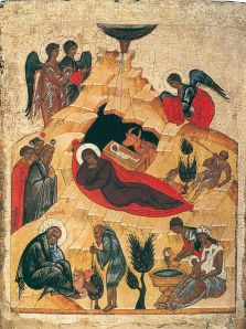 Icon of the Nativity (source). Learn about the meaning of this icon and its symbols.