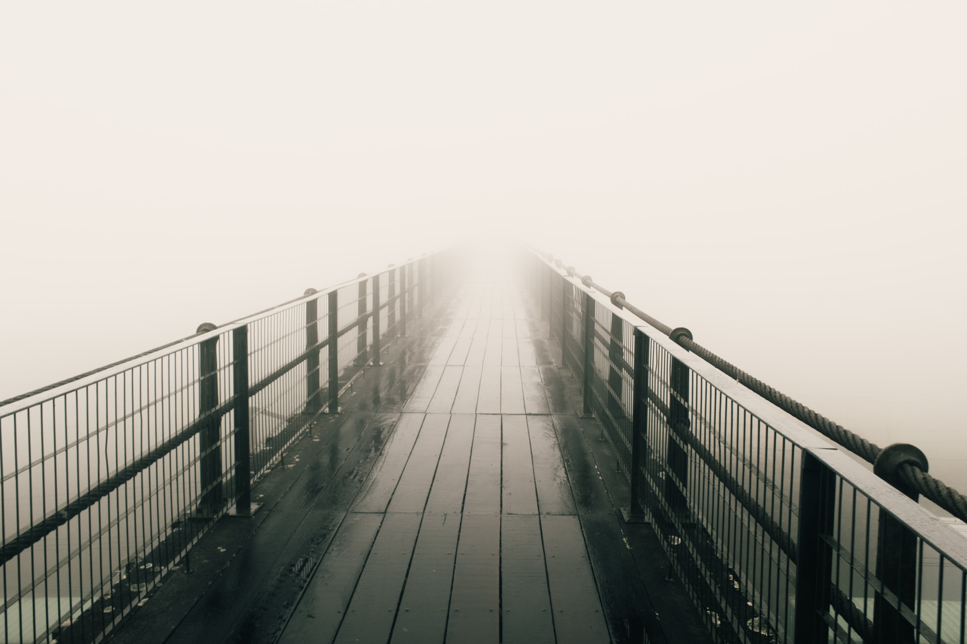 Photograph of bridge in fog